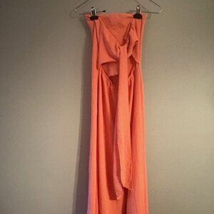 See You Monday Strapless Coral Dress with Tie Back Detail Size Large